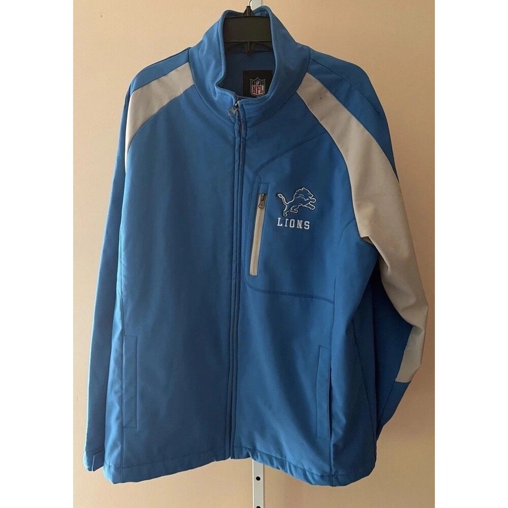 NFL Team Apparel Men XL Blue Detroit Lions Full Zip Jacket Football Fleece Lined